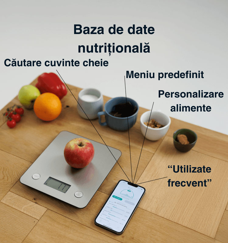 Cântar bucătărie inteligent Vitality Lab™ Nutri Steel – 24 indici nutriționali, calorii, aplicație iOS/Android, inox, Apple Health, Fitbit