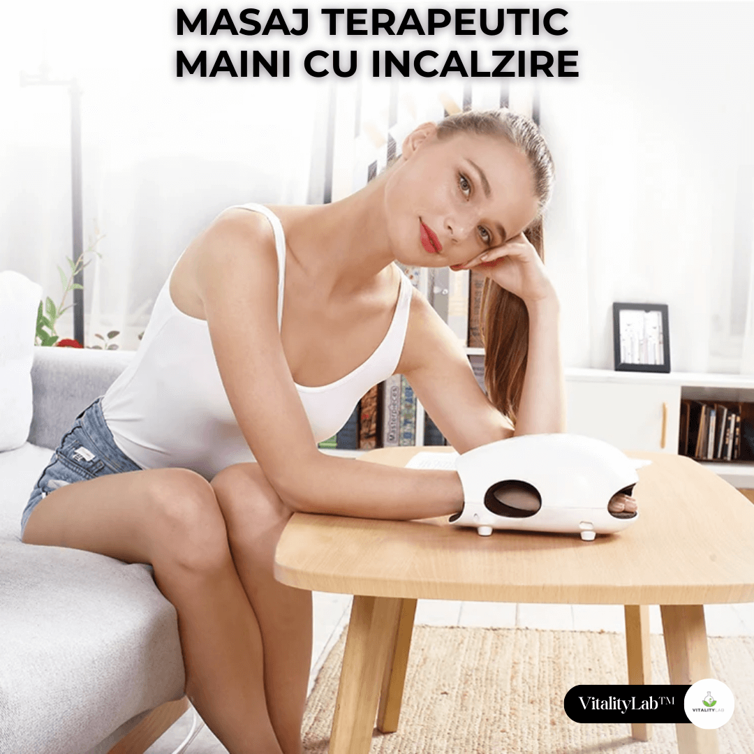 Aparat masaj maini Wireless Grip Vitality Lab, presopunctura si reflexoterapie maini, masaj terapeutic cu incalzire, 3 programe masaj, 3 niveluri intensitate masaj, artrita, dureri articulare, relaxare, artroza mainii