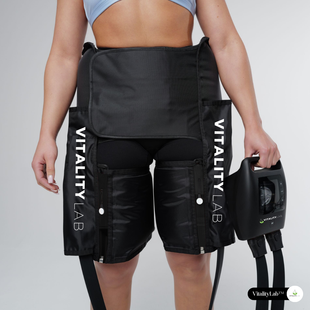 Aparat masaj solduri wireless Ultra Pulse Hip Max Vitality Lab™, presiune mare, masaj terapeutic, drenaj limfatic, 1 manson cu 4 camere compresie aer, 12 niveluri intensitate masaj coapse superioare, fesieri si solduri, masaj refacere musculara