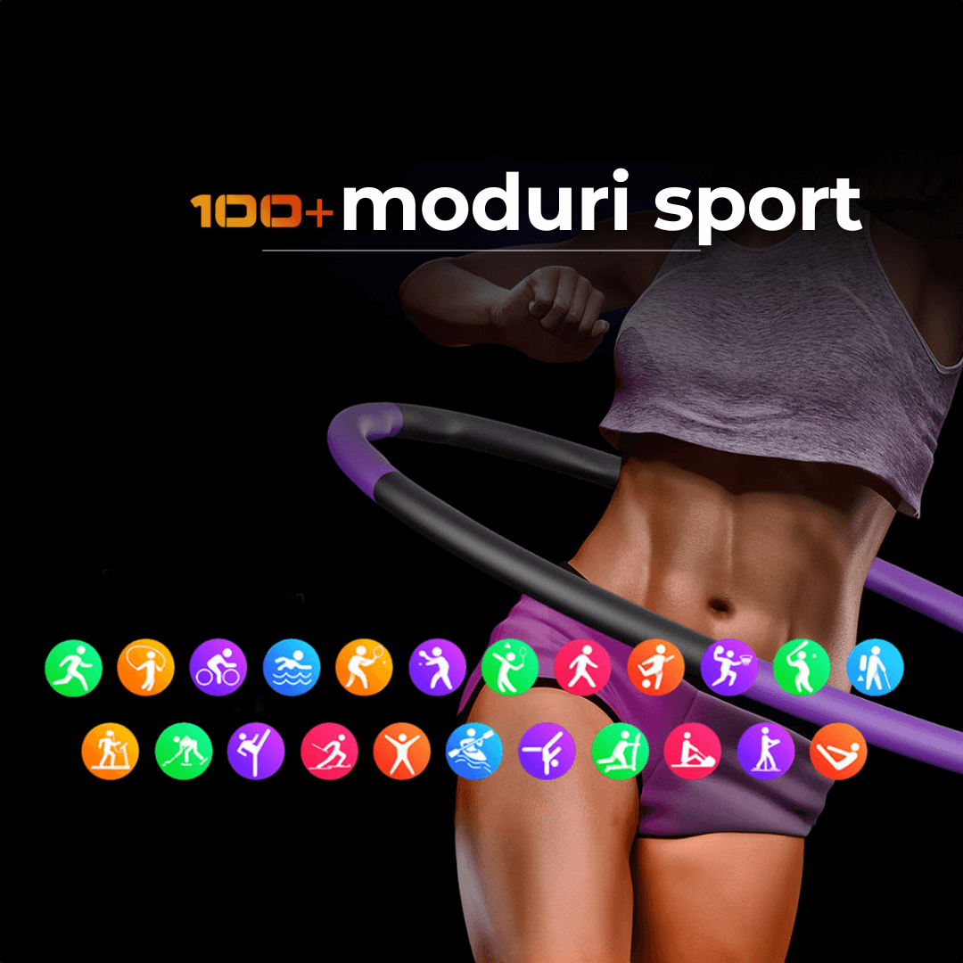 Ceas smartwatch TehnoLab™ Monolit – full touchscreen, 120+ sporturi, somn, stres, puls, tensiune, oxigen, apeluri Bluetooth, IP68, 20 zile