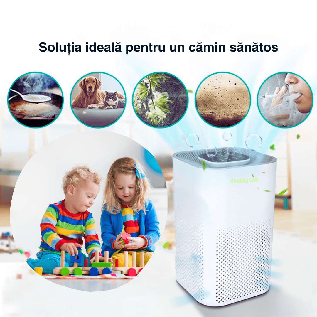 Purificator aer Vitality Lab Fresh Sense – 50 m², CADR 400, HEPA H13 + carbon, UV-C, senzori TVOC/miros, ionizare, WiFi iOS/Android