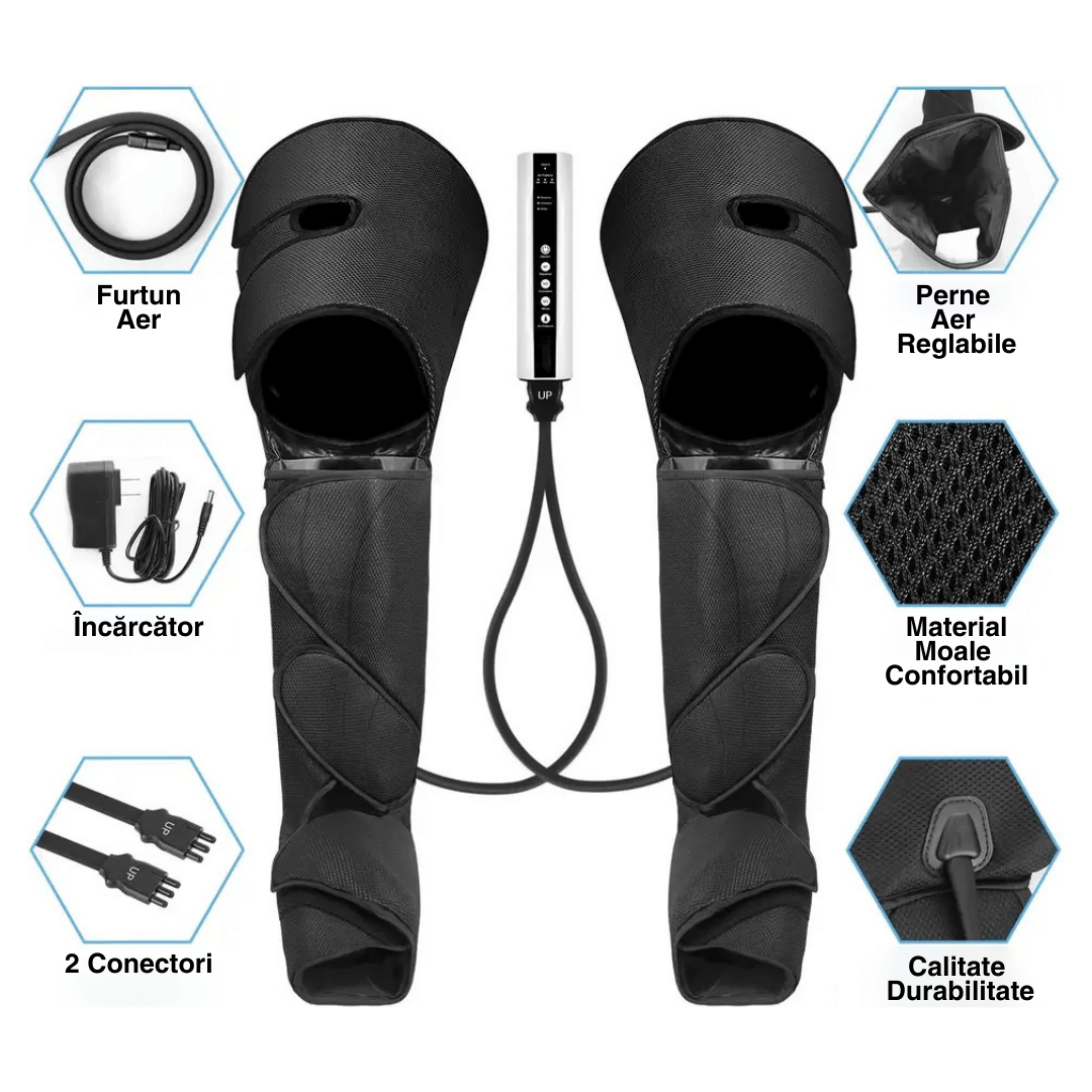 Aparat masaj picioare Pro Massager Vitality Lab, drenaj limfatic, 3 programe masaj picioare, 3 niveluri intensitate, 6 perne compresie aer pentru masaj picioare, gambe și coapse, masaj relaxare pentru circulație, dureri și inflamație picioare