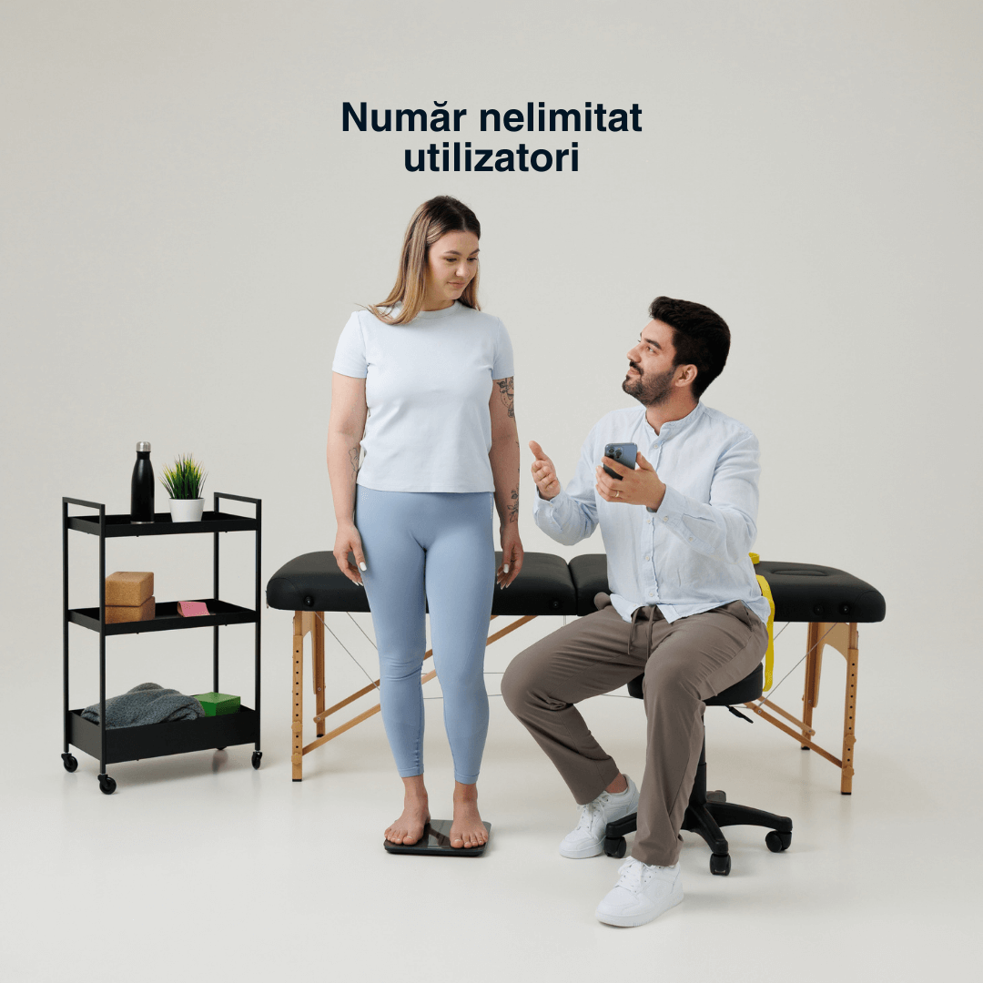Cântar corporal inteligent Vitality Lab Smart, 14 indici corporali, 4 senzori analiză, calculator indice masă corporală, raport evoluție utilizator, număr de utilizatori nelimitat, integrare iOS/Android