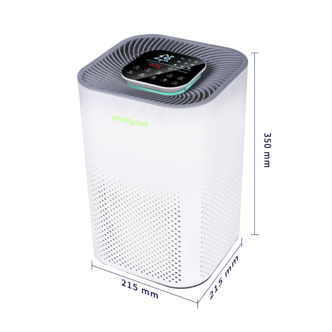 Purificator aer Vitality Lab Fresh Sense – 50 m², CADR 400, HEPA H13 + carbon, UV-C, senzori TVOC/miros, ionizare, WiFi iOS/Android