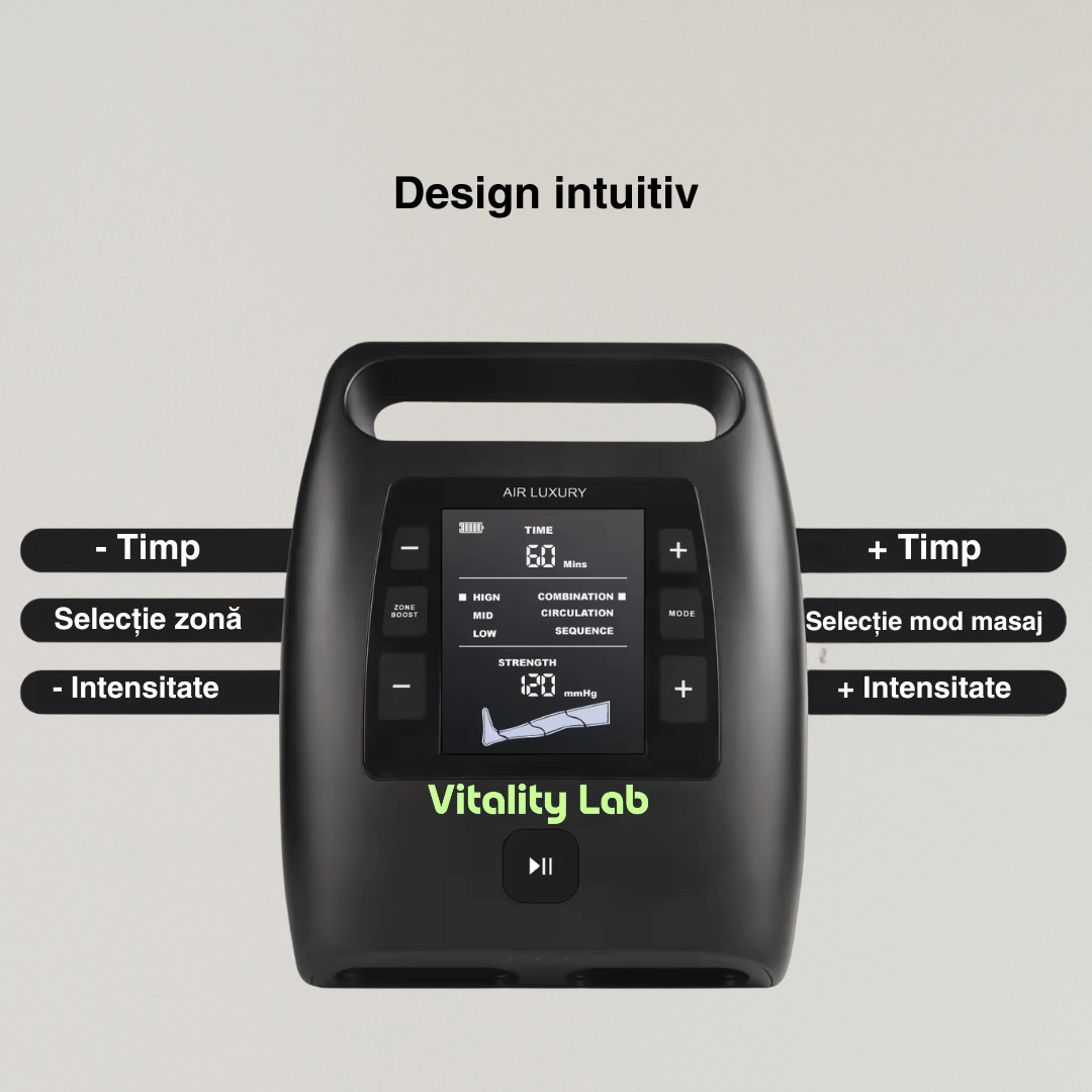 Aparat masaj șolduri wireless Ultra Pulse Hip Max Vitality Lab, 1 manșon cu 4 camere, 12 niveluri, coapse, fesieri și șolduri