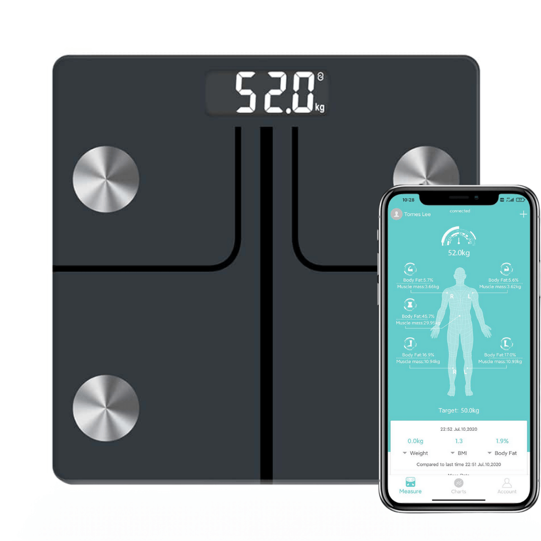Cântar corporal inteligent Vitality Lab Smart, 14 indici corporali, 4 senzori analiză, calculator indice masă corporală, raport evoluție utilizator, număr de utilizatori nelimitat, integrare iOS/Android