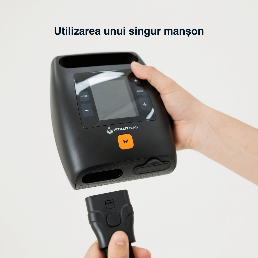 Aparat masaj picioare wireless Ultra Pulse Leg Max Vitality Lab, masaj presiune mare, masaj terapeutic, drenaj limfatic, 8 camere compresie aer, 12 niveluri intensitate masaj picioare, gambe și coapse, refacere musculară, relaxare circulator picioare