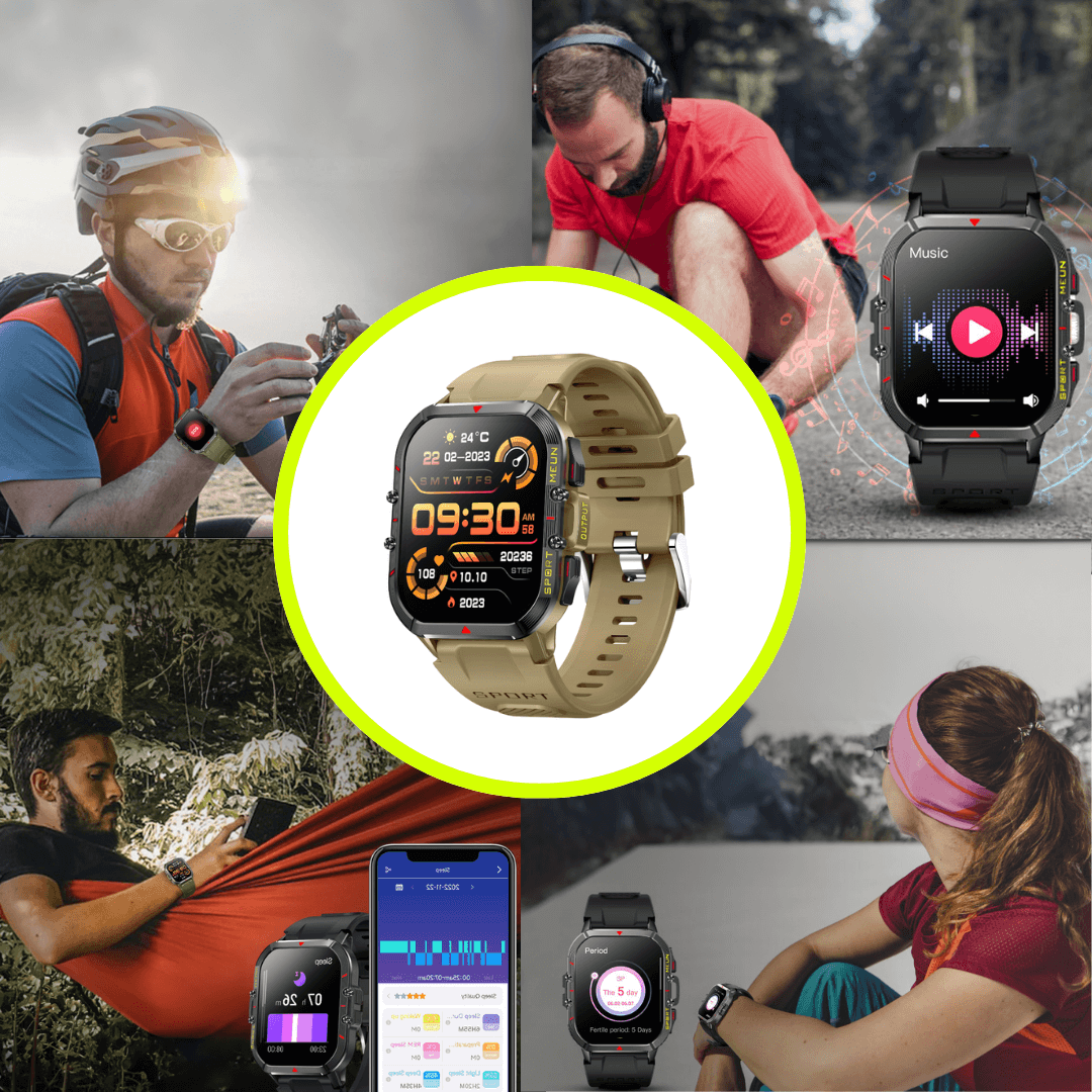 Ceas smartwatch TehnoLab™ Monolit – full touchscreen, 120+ sporturi, somn, stres, puls, tensiune, oxigen, apeluri Bluetooth, IP68, 20 zile