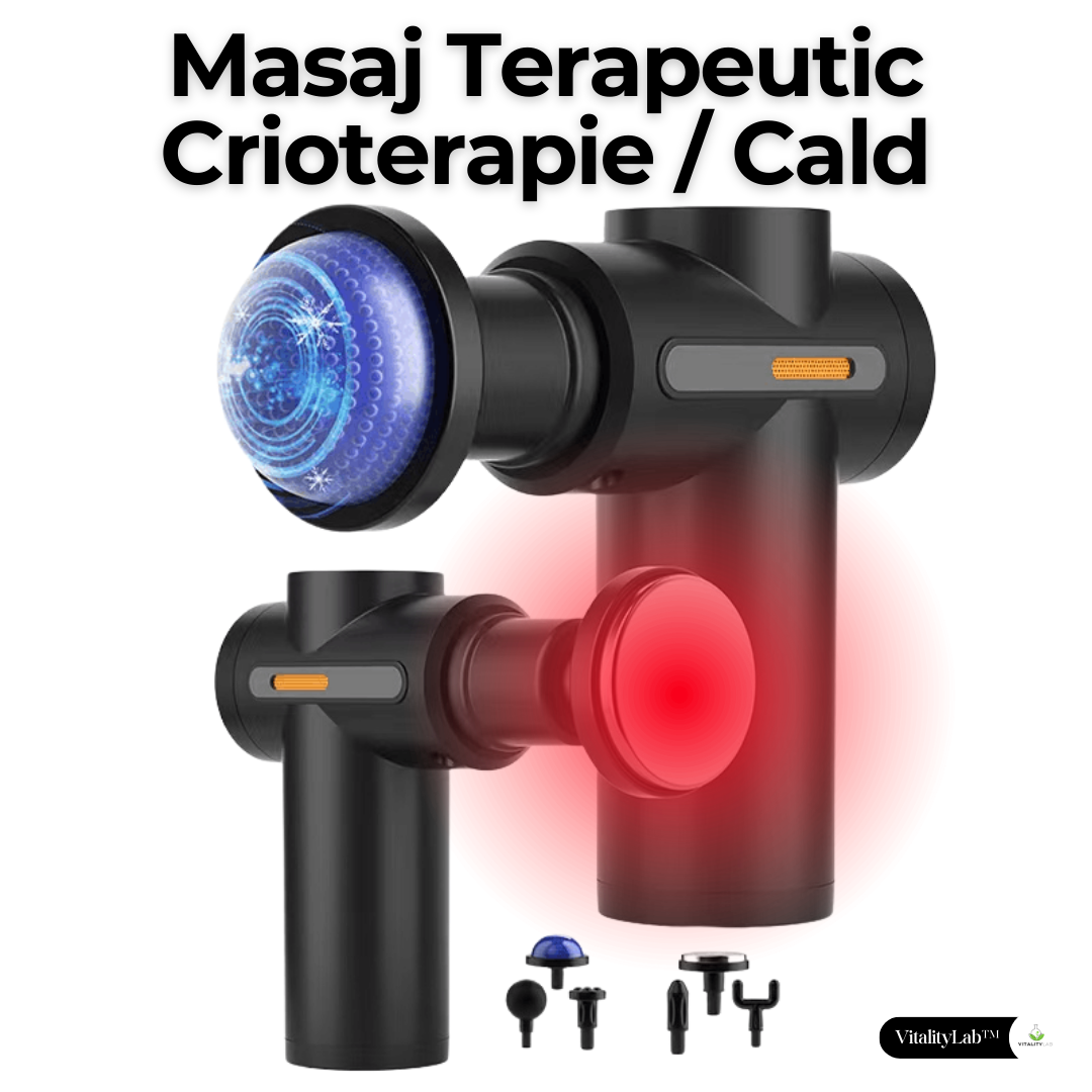 Aparat masaj Vitality Lab™ ThermoFlex tip pistol masaj, masaj terapeutic cald, masaj cu crioterapie, 2800-3800 percutii/minut, 6 capete masaj recuperare, 6 trepte viteza, motor silentios