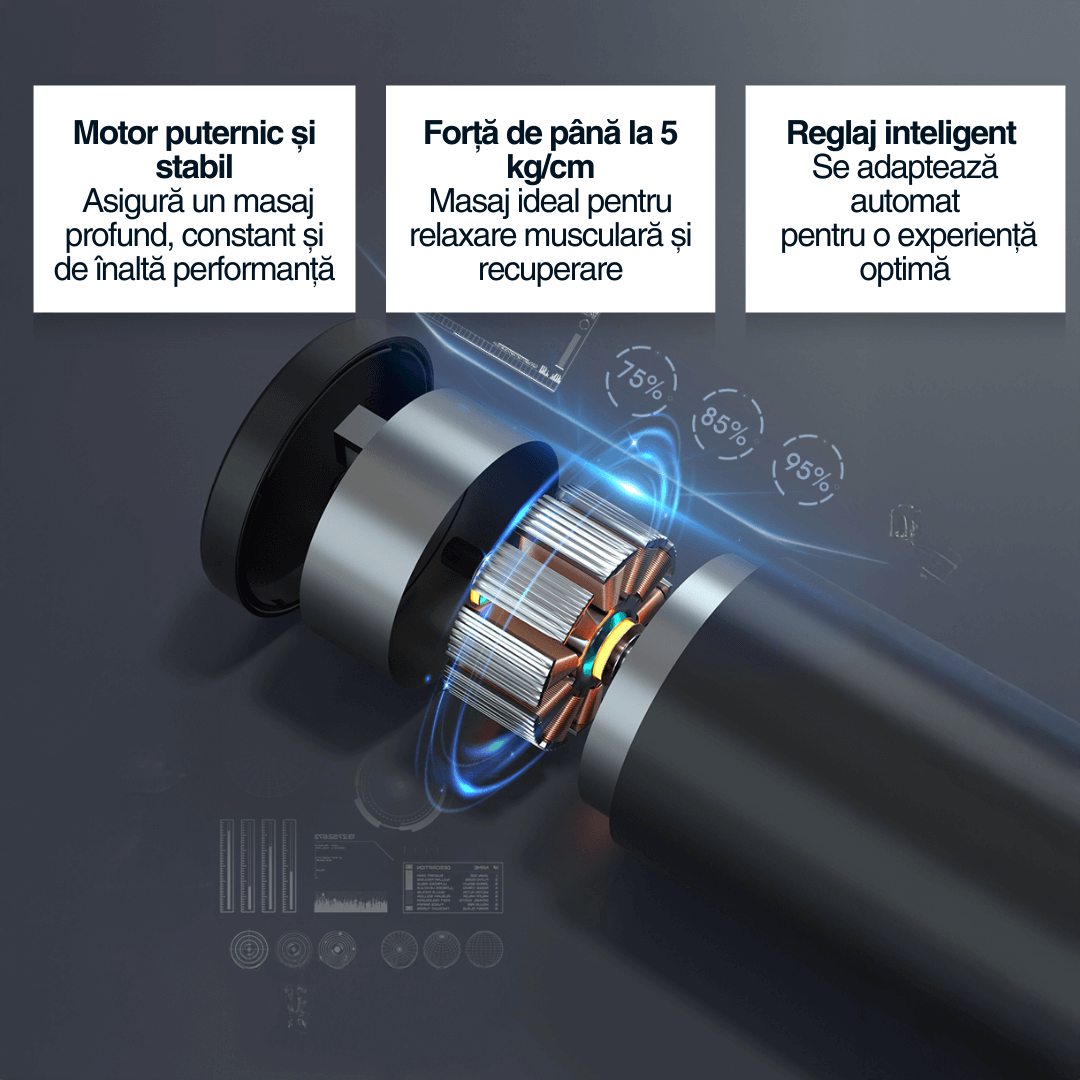 Aparat masaj Vitality Lab ThermoFlex tip pistol masaj, masaj terapeutic cald, masaj cu crioterapie, 2800-3800 percutii/minut, 6 capete masaj recuperare, 6 trepte viteză, motor silențios