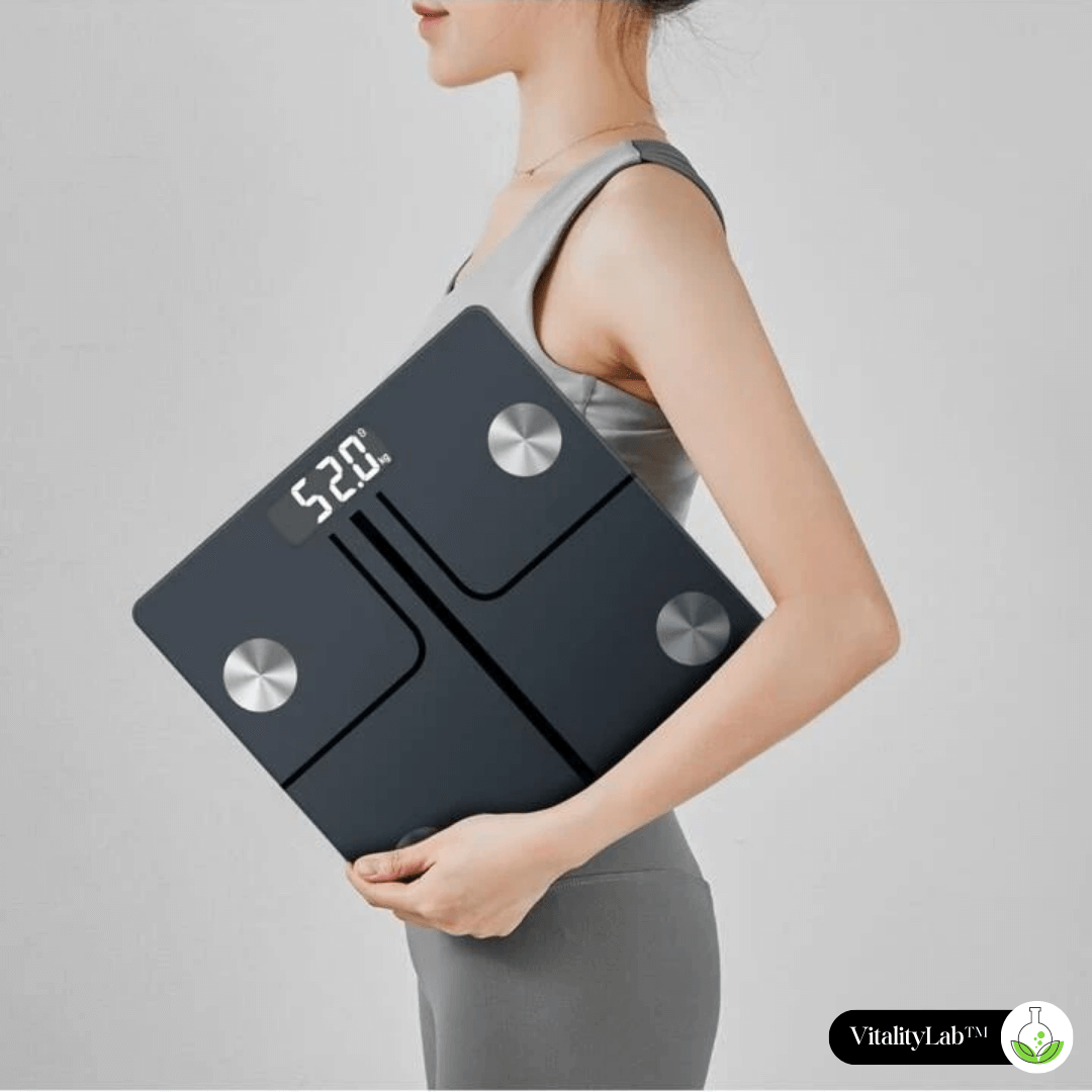 Cântar corporal inteligent Vitality Lab Smart, 14 indici corporali, 4 senzori analiză, calculator indice masă corporală, raport evoluție utilizator, număr de utilizatori nelimitat, integrare iOS/Android