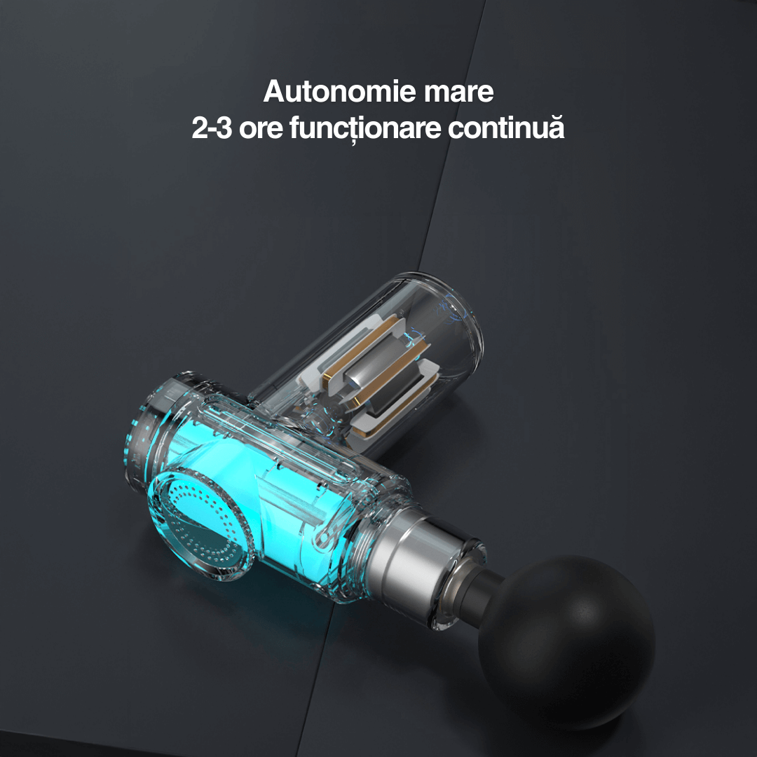Aparat masaj Vitality Lab ThermoFlex tip pistol masaj, masaj terapeutic cald, masaj cu crioterapie, 2800-3800 percutii/minut, 6 capete masaj recuperare, 6 trepte viteză, motor silențios