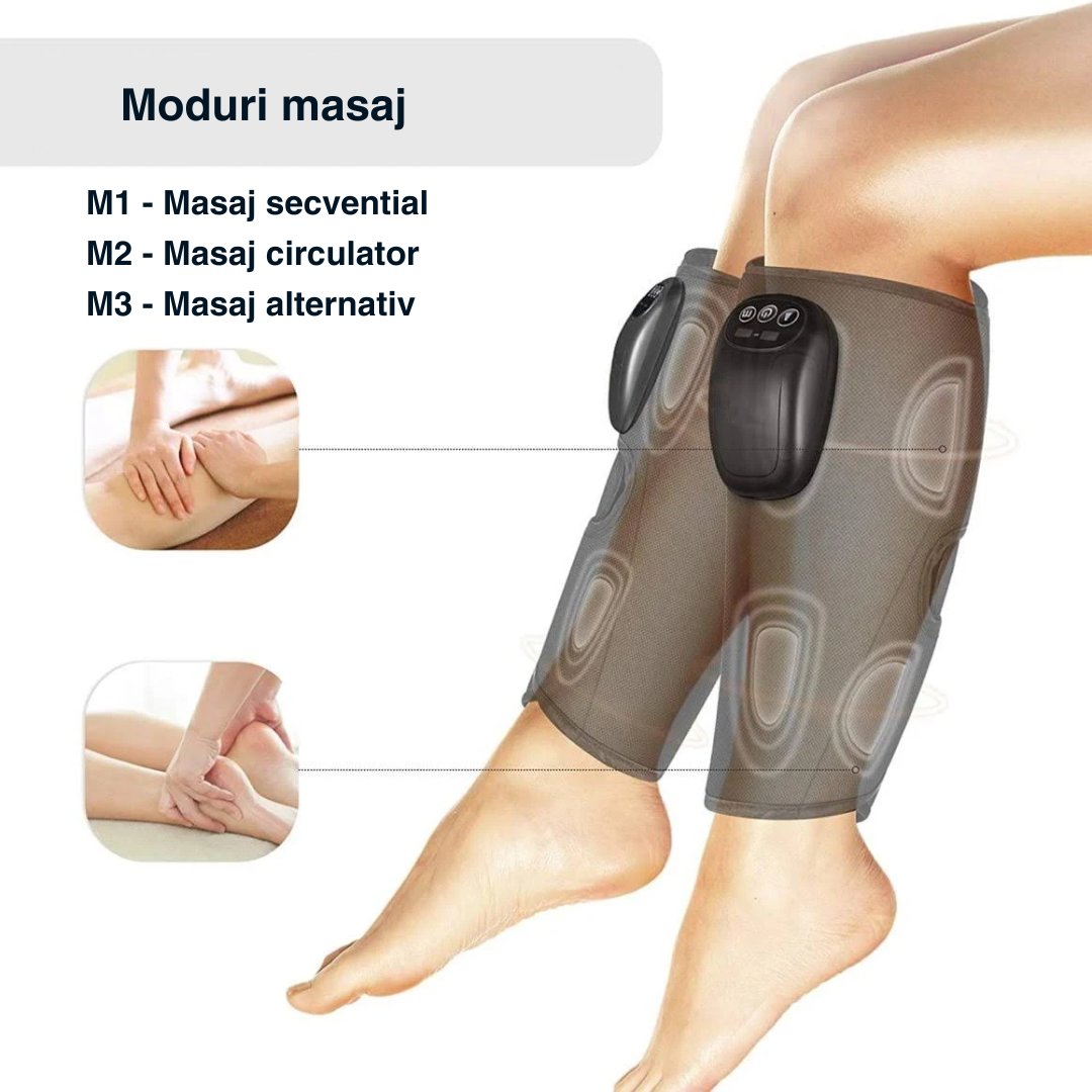 Aparat masaj picioare si maini wireless Easy Vitality Lab™, masaj terapeutic, drenaj limfatic, 3 programe masaj, 3 niveluri intensitate, masaj refacere musculara, relaxare, masaj circulator, dureri si inflamatie