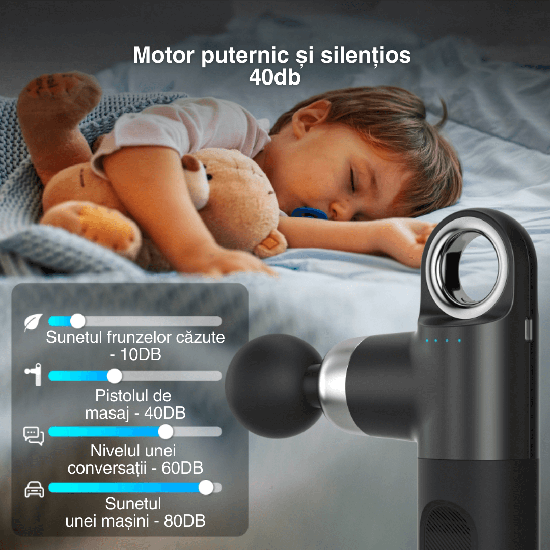 Aparat masaj Vitality Lab ImpactX tip pistol masaj, masaj terapeutic, 1600–3200 percuții/minut, 4000 mAh, 4 capete masaj recuperare, 4 trepte viteză, 4–6 ore de utilizare, motor silențios
