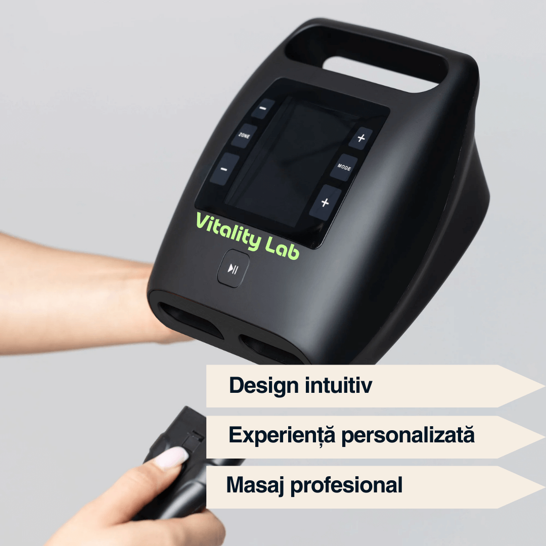 Aparat masaj șolduri wireless Ultra Pulse Hip Max Vitality Lab, 1 manșon cu 4 camere, 12 niveluri, coapse, fesieri și șolduri