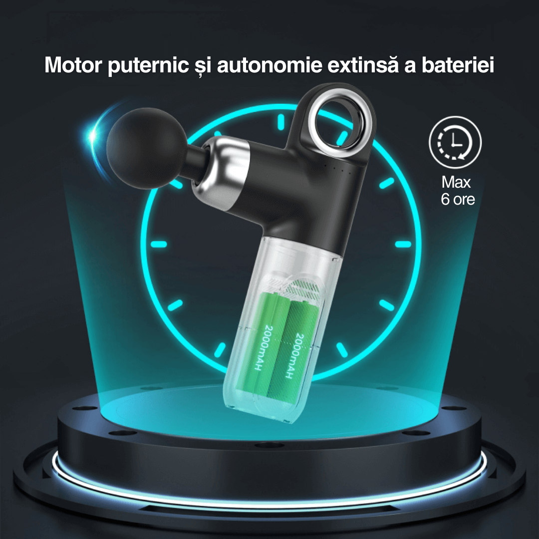 Aparat masaj Vitality Lab ImpactX tip pistol masaj, masaj terapeutic, 1600–3200 percuții/minut, 4000 mAh, 4 capete masaj recuperare, 4 trepte viteză, 4–6 ore de utilizare, motor silențios