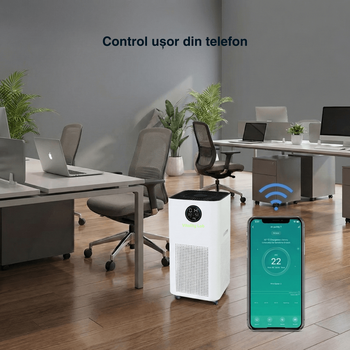 Purificator aer Vitality Lab Vortex, 120 m², CADR 800 m³ h, senzor PM2.5, sterilizare duală UV-C + O3, filtrare HEPA și TVOC carbon activ, ionizare 100 milioane ioni/secundă, senzor umiditate și temperatură, control inteligent smart WiFi iOS/Android
