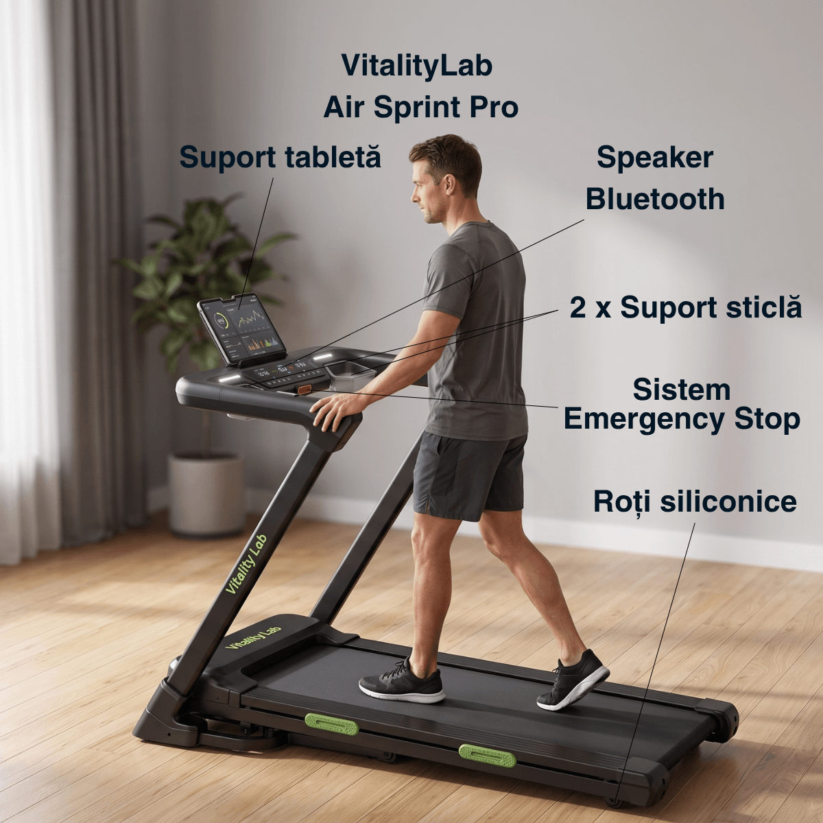 Banda alergare acasa Air Sprint Pro Vitality Lab tableta roti silicon