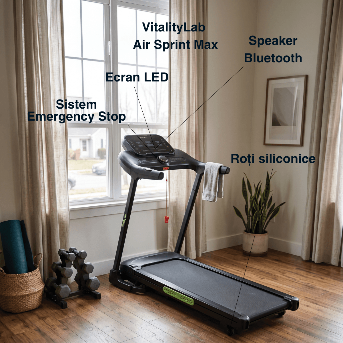 Banda alergat caracteristici ecran speaker roti Air Sprint Max Vitality Lab