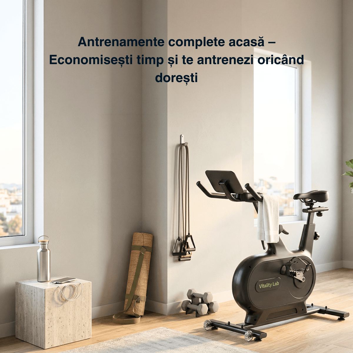 Antrenament acasa pedalare bicicleta Flow Cycle Pro Vitality Lab