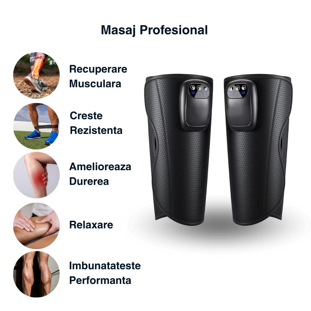 Aparat masaj picioare si maini wireless Easy Vitality Lab™, masaj terapeutic, drenaj limfatic, 3 programe masaj, 3 niveluri intensitate, masaj refacere musculara, relaxare, masaj circulator, dureri si inflamatie