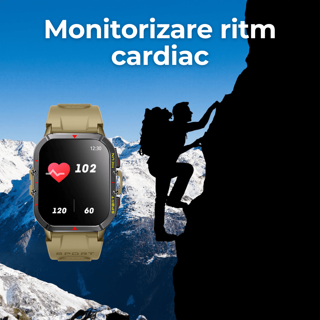 Ceas smartwatch TehnoLab™ Monolit, ceas inteligent fitness, monitorizare 120+ sporturi, monitorizare somn, nivel stres, termometru, pedometru, pulsometru, tensiometru, oximetru, apeluri Bluetooth, rezistent IP68, full touchscreen, autonomie 20 zile