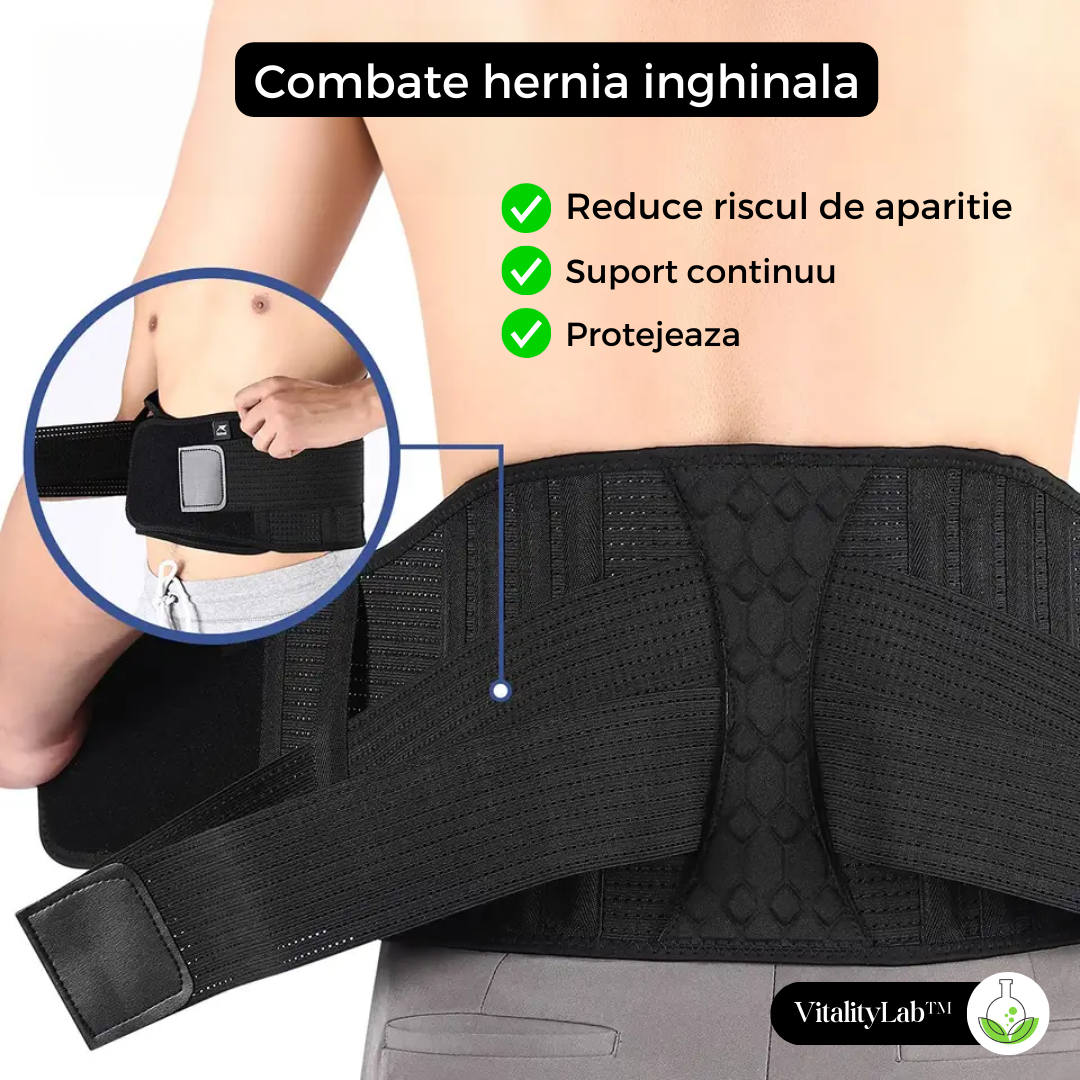 Centura lombara Vitality Lab™, centura lombara cu 9 zone de suport pentru hernie de disc, spondiloza lombara, compresie dubla contra hernie inghinala, centura spate lombosacrala, corector postura