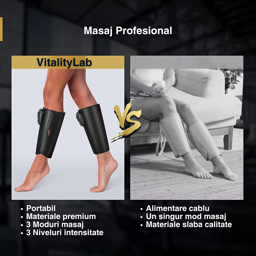 Aparat masaj picioare si maini wireless Easy Vitality Lab™, masaj terapeutic, drenaj limfatic, 3 programe masaj, 3 niveluri intensitate, masaj refacere musculara, relaxare, masaj circulator, dureri si inflamatie