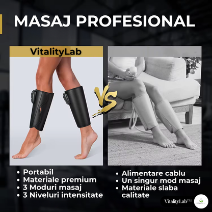 Aparat masaj picioare si maini wireless Easy Vitality Lab™, masaj terapeutic, drenaj limfatic, 3 programe masaj, 3 niveluri intensitate, masaj refacere musculara, relaxare, masaj circulator, dureri si inflamatie