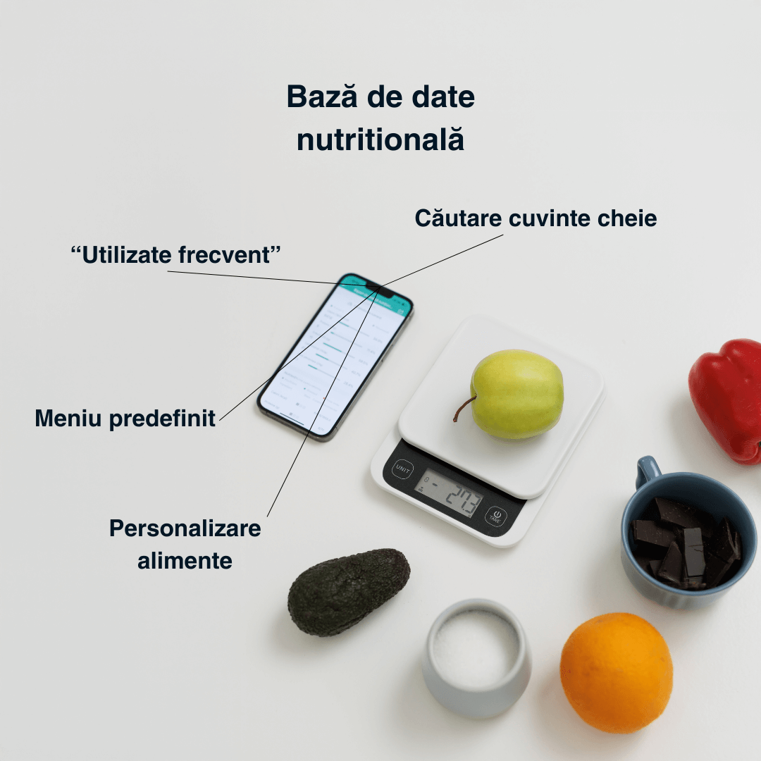 Cântar de bucătărie inteligent Vitality Lab Diet Pal, 24 indici nutriționali mâncare, calculator calorii, proteine, grăsimi, carbohidrați, colesterol, calcul calorii zilnic, aplicație iOS/Android, integrare Apple Health & Fitbit, alimentație sănătoasă