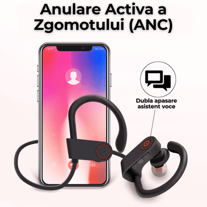 Casti wireless TehnoLab™ Sport, izolare fonica activa ANC, calitate sunet HiFi, rezistente la apa IPX5, HQ bass, fara fir, cu microfon, sport, Bluetooth 5.3, 20 ore autonomie