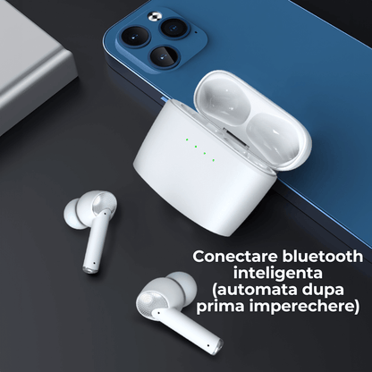 Casti wireless TehnoLab™ Ultra, izolare fonica activa ANC, anularea zgomotului ENC dublu, calitate sunet HiFi lossless, heavy bass, rezistente la apa IPX7, fara fir, microfon incorporat, sport, gaming, Bluetooth 5.3, 80 ore autonomie