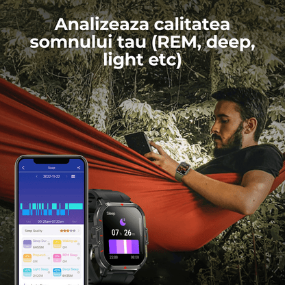 Ceas smartwatch TehnoLab™ Monolit, ceas inteligent fitness, monitorizare 120+ sporturi, monitorizare somn, nivel stres, termometru, pedometru, pulsometru, tensiometru, oximetru, apeluri Bluetooth, rezistent IP68, full touchscreen, autonomie 20 zile