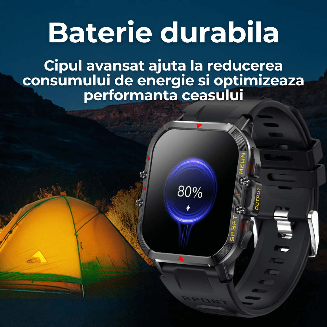 Ceas smartwatch TehnoLab™ Monolit – full touchscreen, 120+ sporturi, somn, stres, puls, tensiune, oxigen, apeluri Bluetooth, IP68, 20 zile