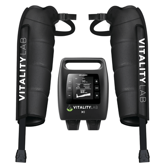 Aparat masaj brate wireless Arm Max Vitality Lab™, presiune mare, masaj terapeutic, drenaj limfatic, 2 mansoane cu 4 camere compresie aer fiecare, 12 niveluri intensitate masaj brate, masaj refacere musculara, masaj relaxare circulator brate