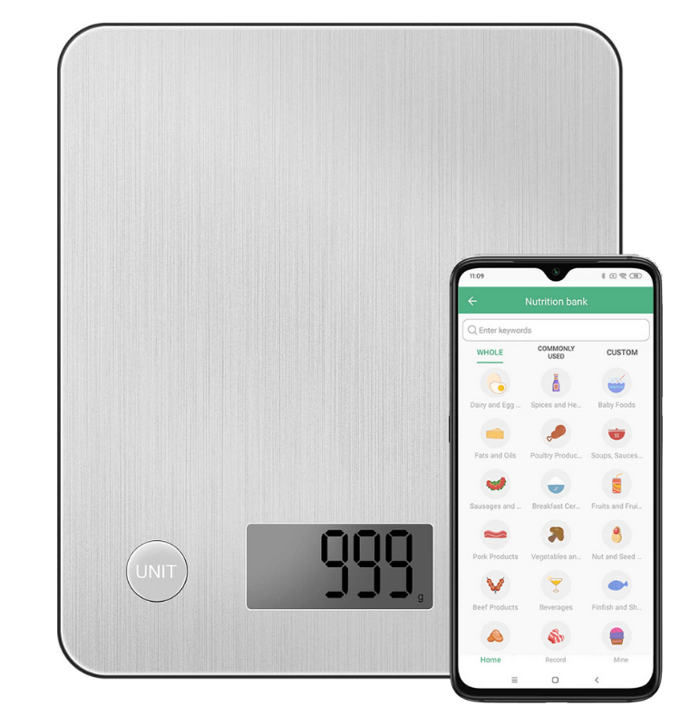 Cântar bucătărie inteligent Vitality Lab™ Nutri Steel – 24 indici nutriționali, calorii, aplicație iOS/Android, inox, Apple Health, Fitbit
