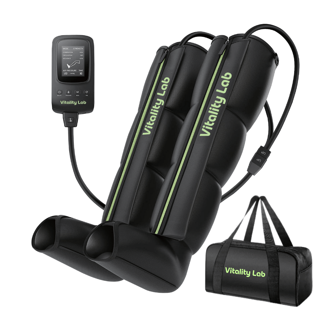 Aparat masaj picioare Ultimate Massager Vitality Lab, masaj terapeutic, drenaj limfatic, 8 camere compresie cu aer, 8 niveluri intensitate masaj picioare, gambe și coapse, masaj refacere musculara, masaj relaxare circulator, dureri și inflamație picioare