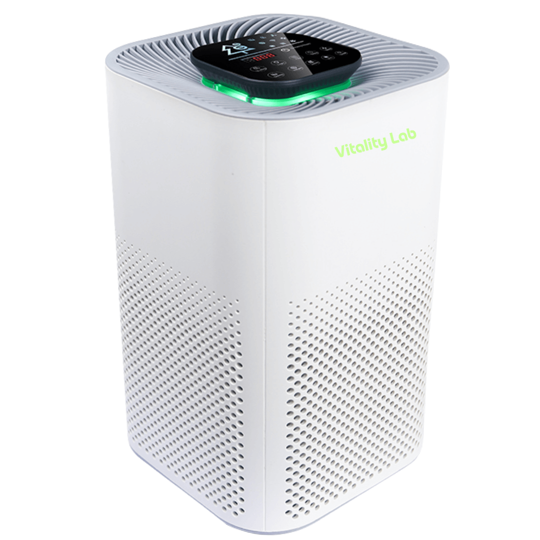 Purificator aer Vitality Lab Fresh Sense – 50 m², CADR 400, HEPA H13 + carbon, UV-C, senzori TVOC/miros, ionizare, WiFi iOS/Android