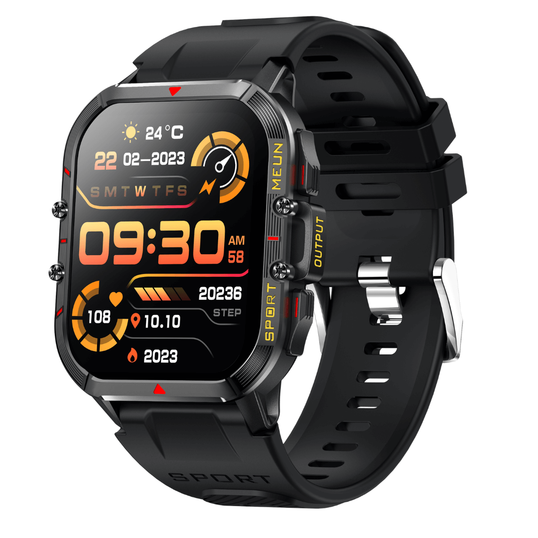 Ceas smartwatch TehnoLab™ Monolit, ceas inteligent fitness, monitorizare 120+ sporturi, monitorizare somn, nivel stres, termometru, pedometru, pulsometru, tensiometru, oximetru, apeluri Bluetooth, rezistent IP68, full touchscreen, autonomie 20 zile