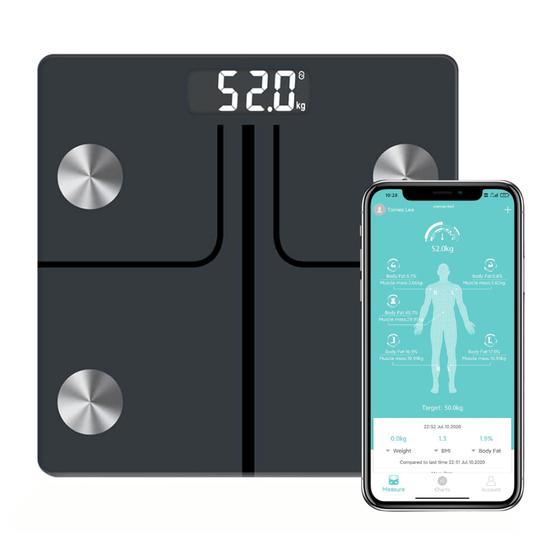 Cântar corporal inteligent Vitality Lab Smart, 14 indici corporali, 4 senzori analiză, calculator indice masă corporală, raport evoluție utilizator, număr de utilizatori nelimitat, integrare iOS/Android