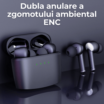 Casti wireless TehnoLab™ Ultra, izolare fonica activa ANC, anularea zgomotului ENC dublu, calitate sunet HiFi lossless, heavy bass, rezistente la apa IPX7, fara fir, microfon incorporat, sport, gaming, Bluetooth 5.3, 80 ore autonomie