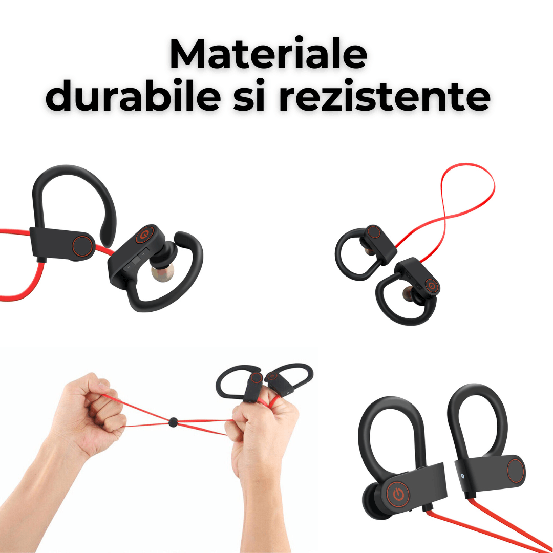 Casti wireless TehnoLab™ Sport, izolare fonica activa ANC, calitate sunet HiFi, rezistente la apa IPX5, HQ bass, fara fir, cu microfon, sport, Bluetooth 5.3, 20 ore autonomie