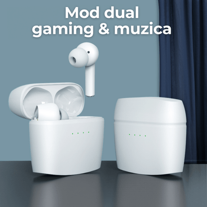 Casti wireless TehnoLab™ Ultra, izolare fonica activa ANC, anularea zgomotului ENC dublu, calitate sunet HiFi lossless, heavy bass, rezistente la apa IPX7, fara fir, microfon incorporat, sport, gaming, Bluetooth 5.3, 80 ore autonomie