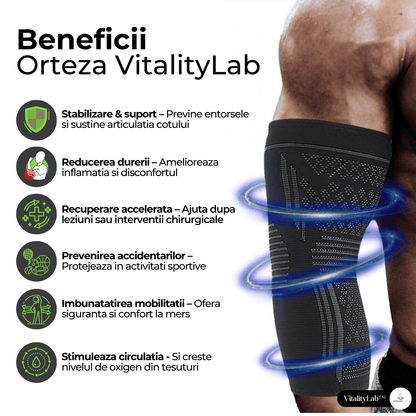 Cotiera Vitality Lab™, orteza cot preventie si tratament cotul tenismenului, ameliorare simptome artita, bursita, tratament luxatie