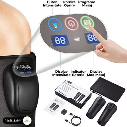 Aparat masaj picioare si maini wireless Easy Vitality Lab™, masaj terapeutic, drenaj limfatic, 3 programe masaj, 3 niveluri intensitate, masaj refacere musculara, relaxare, masaj circulator, dureri si inflamatie