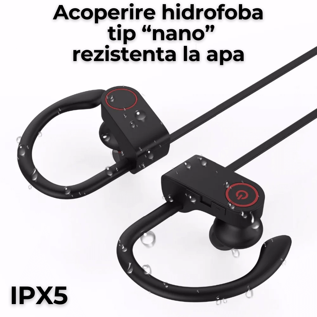 Casti wireless TehnoLab™ Sport, izolare fonica activa ANC, calitate sunet HiFi, rezistente la apa IPX5, HQ bass, fara fir, cu microfon, sport, Bluetooth 5.3, 20 ore autonomie