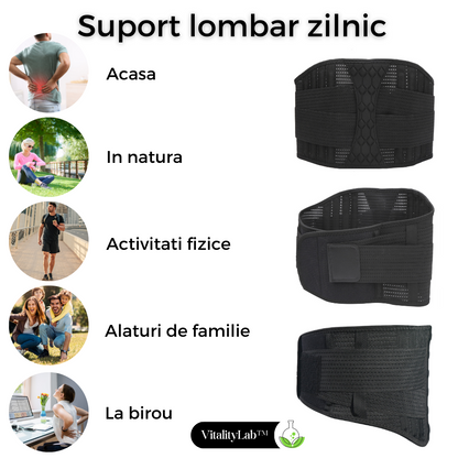 Centura lombara Vitality Lab™, centura lombara cu 9 zone de suport pentru hernie de disc, spondiloza lombara, compresie dubla contra hernie inghinala, centura spate lombosacrala, corector postura