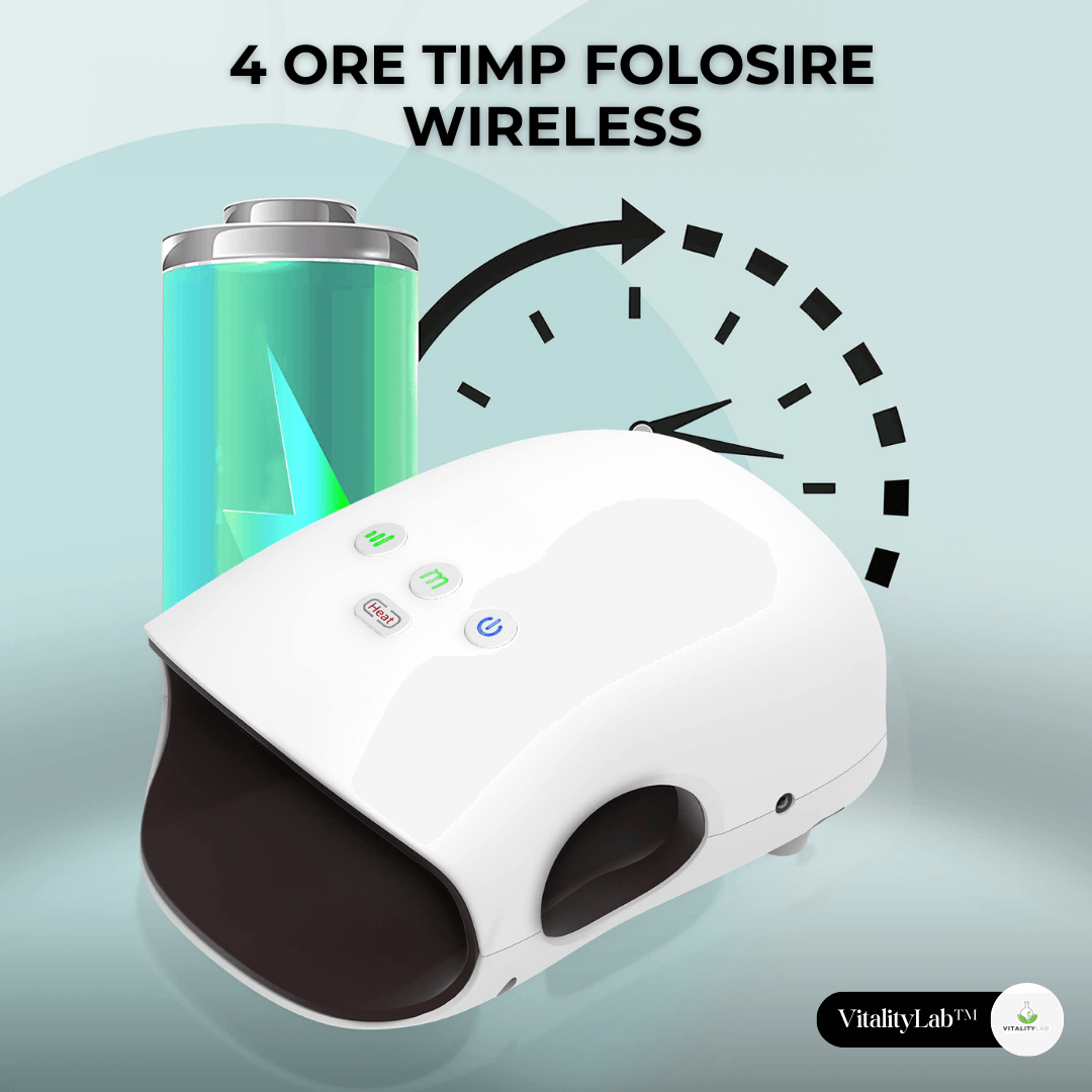 Aparat masaj maini Wireless Grip Vitality Lab, presopunctura si reflexoterapie maini, masaj terapeutic cu incalzire, 3 programe masaj, 3 niveluri intensitate masaj, artrita, dureri articulare, relaxare, artroza mainii