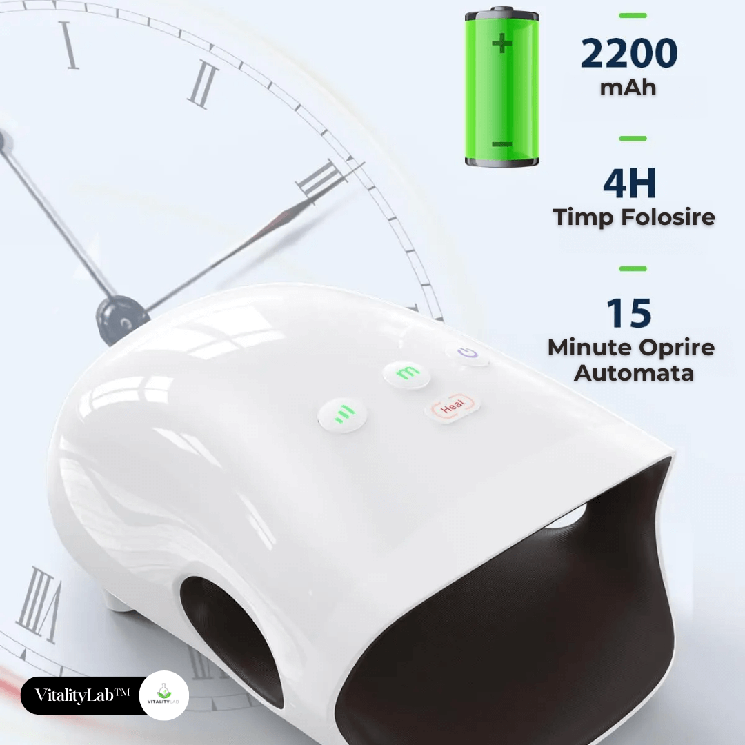 Aparat masaj maini Wireless Grip Vitality Lab, presopunctura si reflexoterapie maini, masaj terapeutic cu incalzire, 3 programe masaj, 3 niveluri intensitate masaj, artrita, dureri articulare, relaxare, artroza mainii