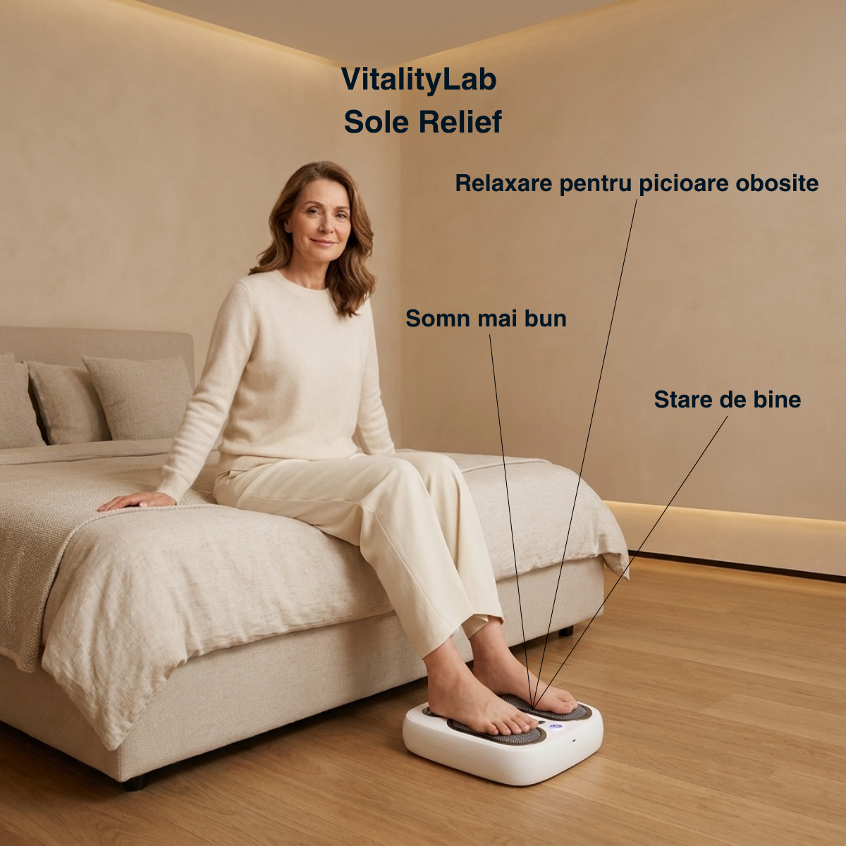 Aparat masaj talpi si gambe Sole Relief Vitality Lab, aparat masaj picioare cu masaj shiatsu, role masaj, framantare, incalzire si terapie infrarosu, 3 moduri masaj, 3 niveluri intensitate, baterie 2500 mAh, masaj relaxare talpi, gambe si picioare obosite